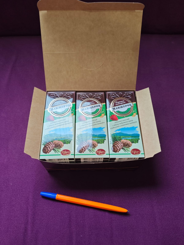  Риф и Ко Шоколадная плитка «Манжерок»(кедровые орехи, клубника, кунжут)  (блок 18шт по 55г)    в Балашове