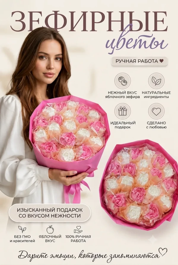№1 Букет Зефирный Размер XL бело-розовый,350г в Балашове